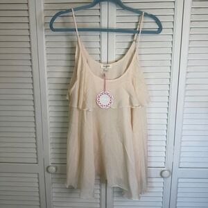 Umgee USA Fairycore Cream Ruffle Camisole Top Adjustable Straps Womens Large NWT